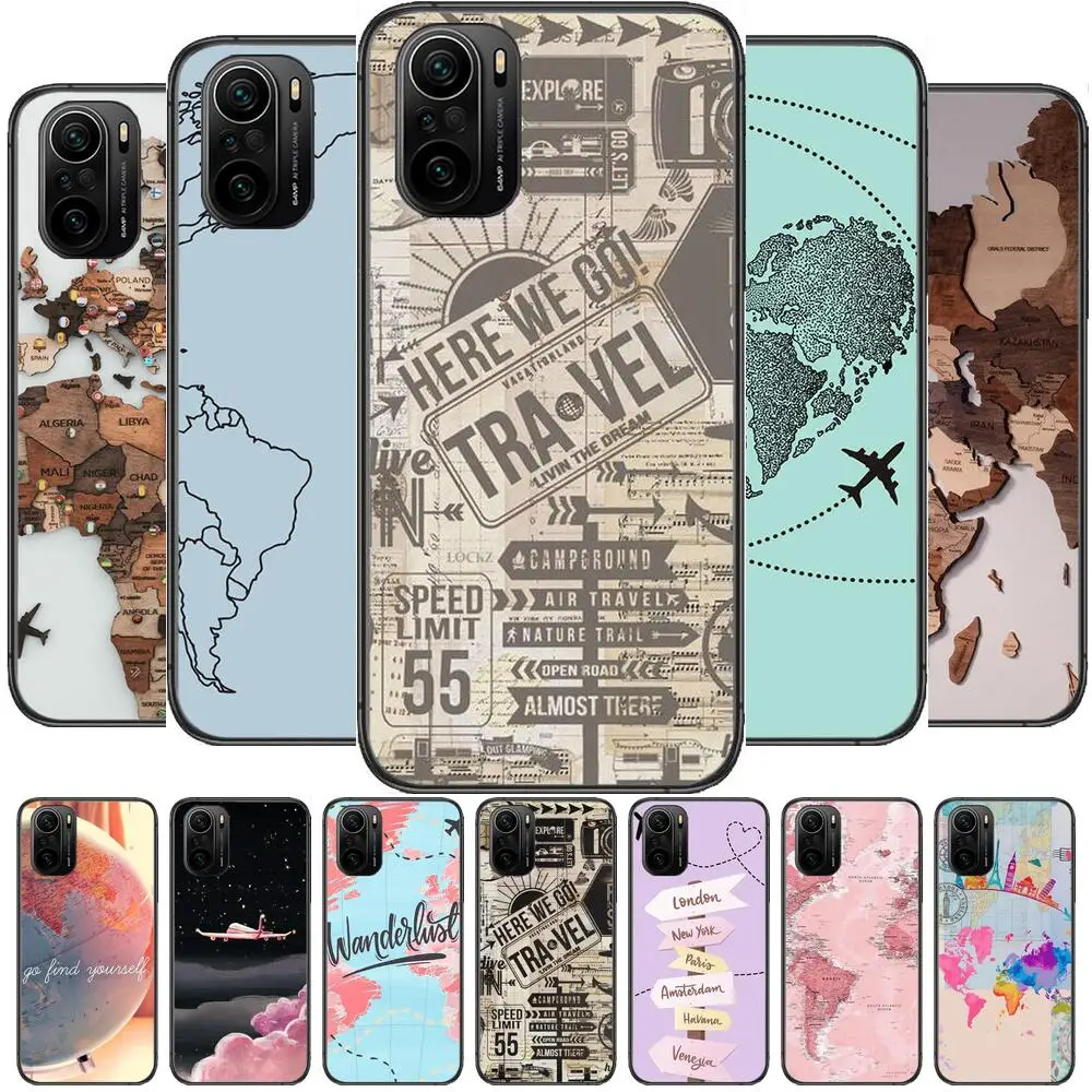 

world travel map Phone Case For xiaomi redmi POCO F1 F2 F3 X3 Pro M3 9C 10T Lite NFC Black Cover Silicone Back Prett mi 10 ultra