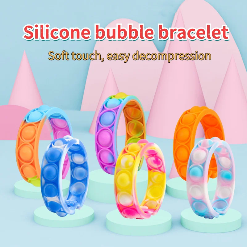 

Поп-пузырьки, простая игрушка, антистресс, снятие стресса, красочный силиконовый браслет, тревожность, сенсорные игрушки для аутизма, СДВГ, ...