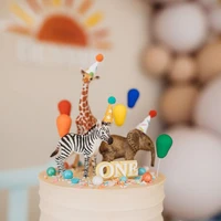 1pcs jungle safari animals giraffe lion elephant cake topper baby shower 1st birthday party decor kids wild one cake decoration