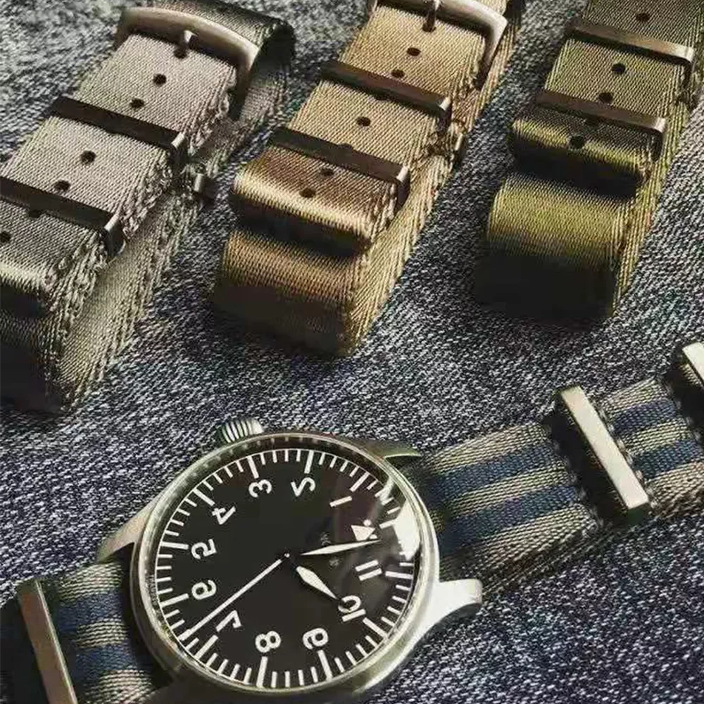 

Premium Quality Herringbone 20mm 22mm Seatbelt Watch Band Nylon Nato Strap For 007 Military Striped Replacement Watch