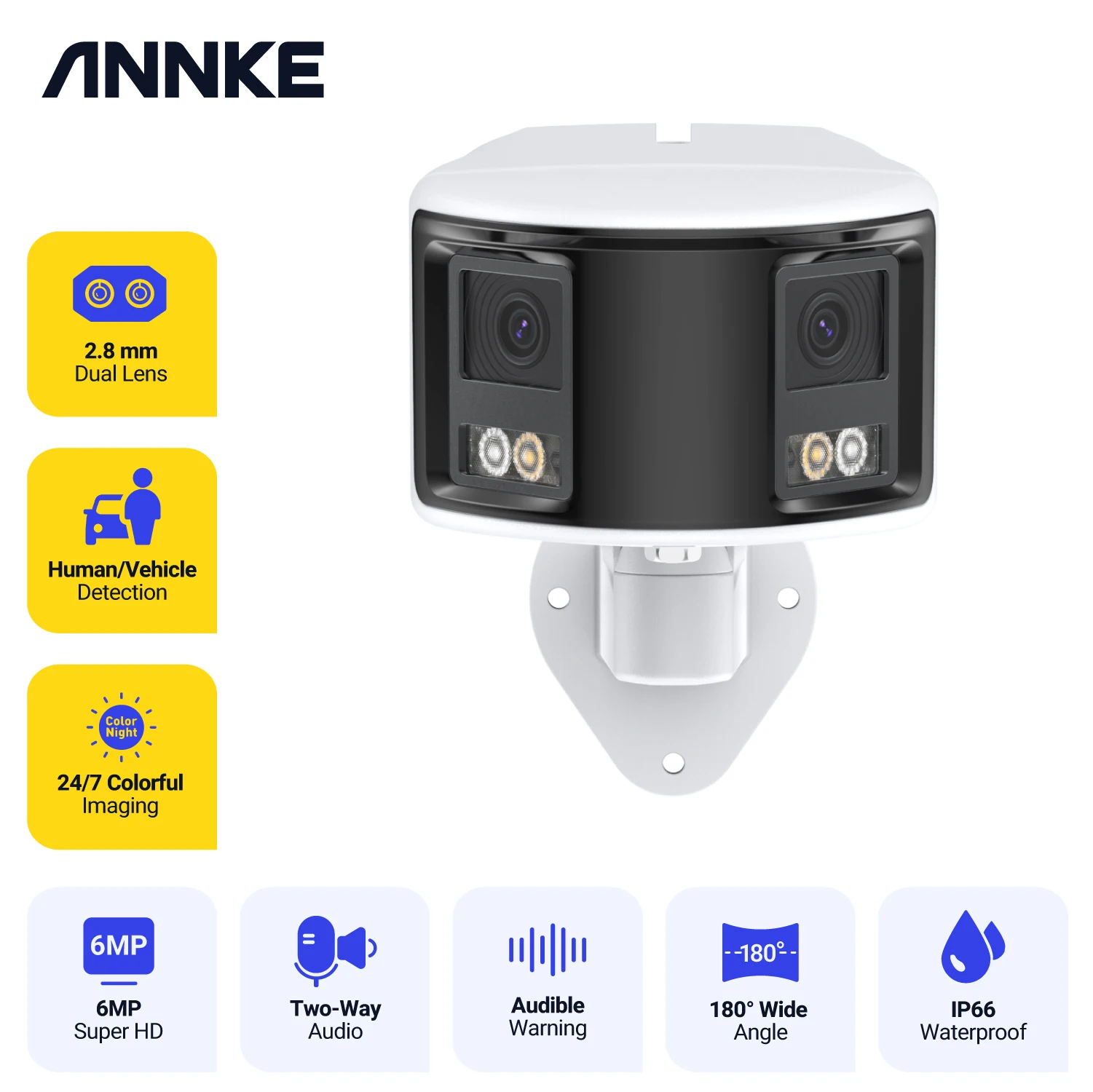 ANNKE 180° 6MP DUO POE Dual Lens Wide View Outdoor Video Camera,6MP AI Human Detect,6MP Security Camera,2 Way Audio CCTV Camera