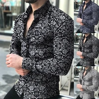 mens long sleeve printed shirt casual flower slim fit shirt