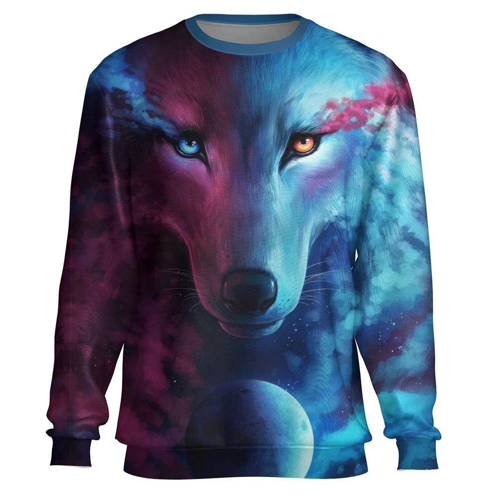 Red Blue Wolf Moon Cool 3D Printed Knit Pullover Autumn Winter For Men Women Fashion Hip Hop Casual Harajuku Galaxy Sweatshirt