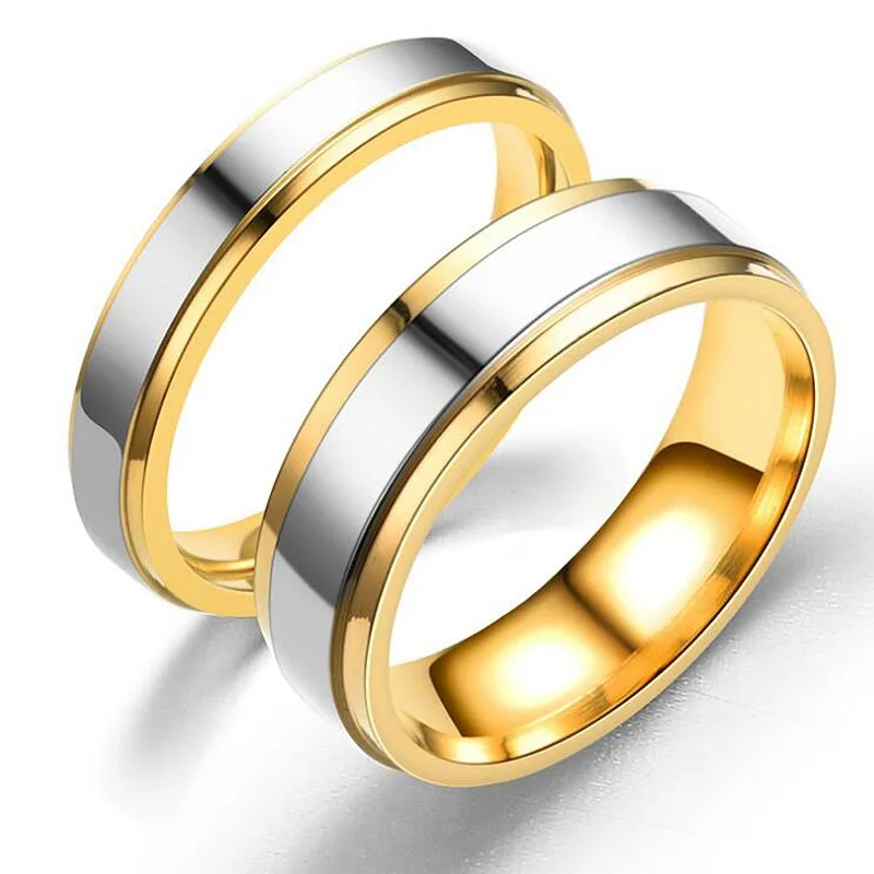 

Jewelry trend between gold stainless steel glossy ring hot sell titanium steel couples ring men and women Gift Day gold ring