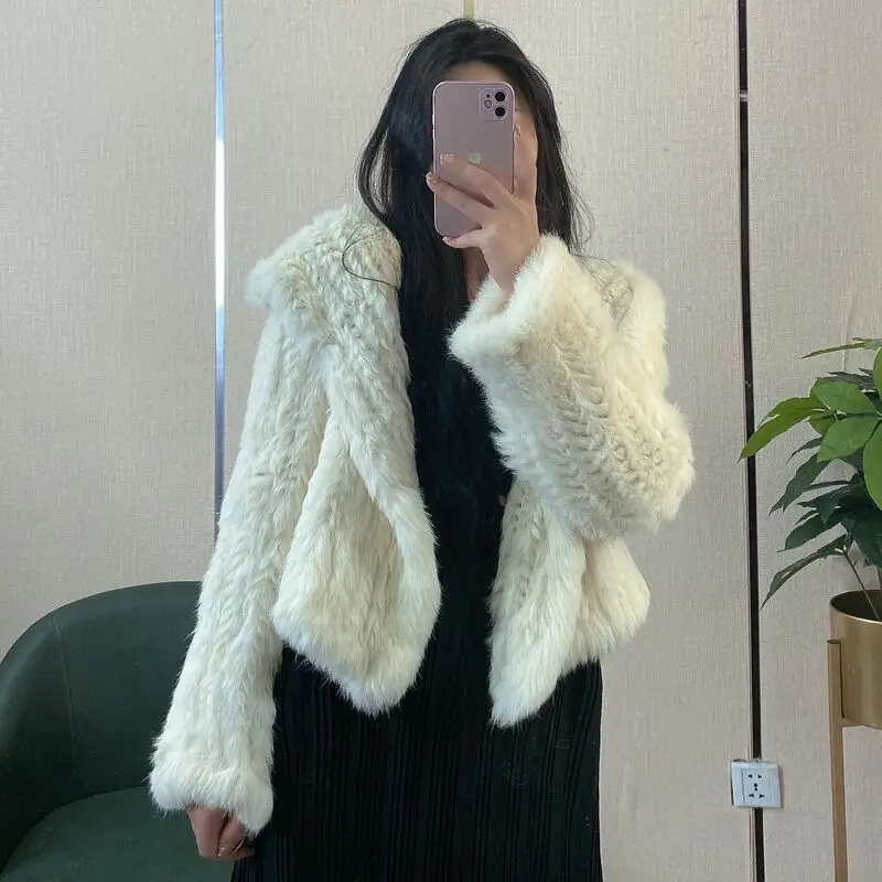 Women's Real Fur Coat Genuine Natural Rex Rabbit Fur Coat with Fur Hood Lady Fashion Jacket Outerwear Custom Any Size