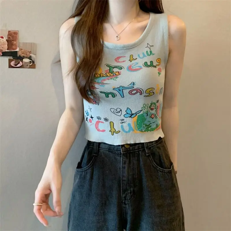 Camisola de punto с принтом grafiti monograma para mujer ropa внутренняя регулируемая Top corto Base 2024
