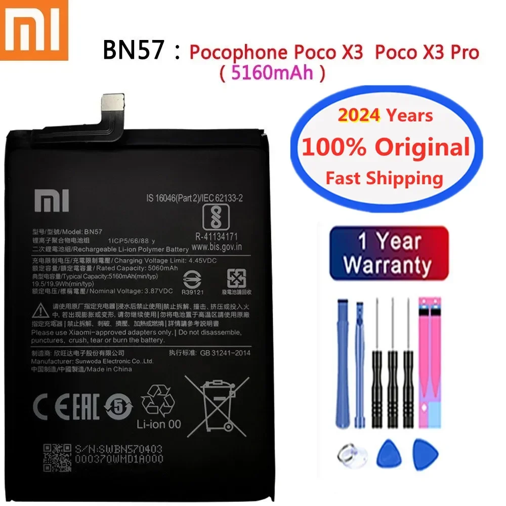 2024 года 100% оригинальный аккумулятор BN57 для телефона Xiaomi Pocophone Poco X3 Pro/X3 NFC 5160 мАч