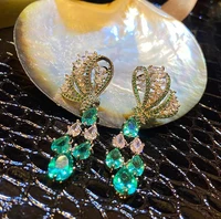 22 new bow long water drop women earrings green zircon bowknot romance wedding banquet luxurious fashion jewelry