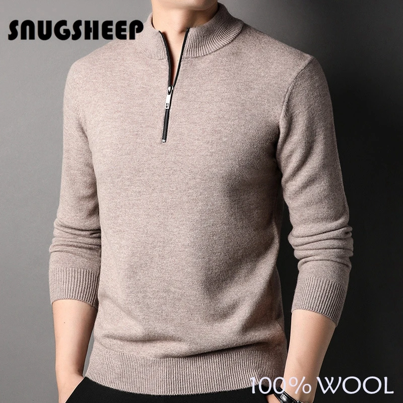 

basic men jumper streetwear fashion mens sweaters zip up stand collar pullover man winter clothes knit vintage men's classic top