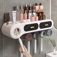 bathroom toothbrush holder automatic toothpaste squeezer wall mounted wash set storage box punch free toothbrush rack bathroom