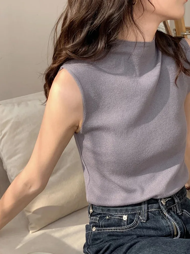 

Sexy Knitted Top Summer Turtleneck Tank top Women camisole Blouse Sleeveless Slim Top Female sleveless t-shirt Vest Casual Camis