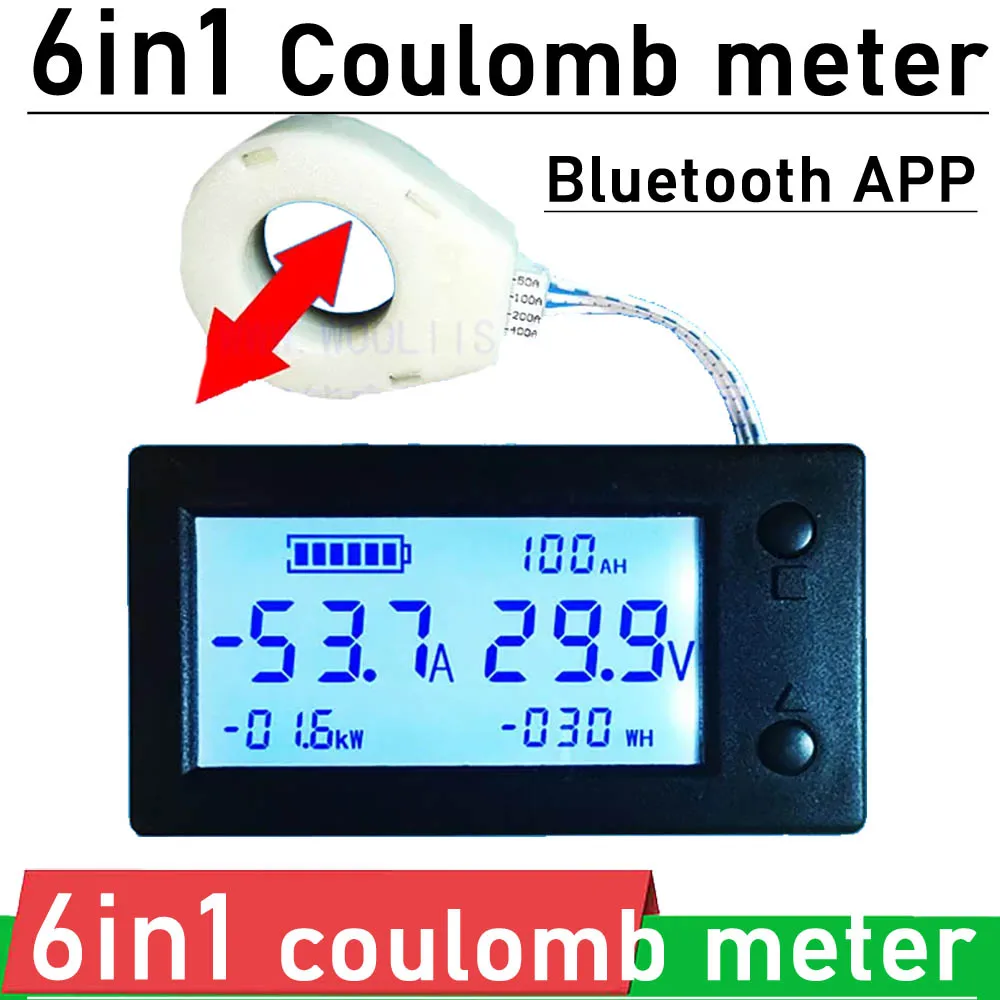 

Smart bluetooth DC 300V ± 100A 200A 400A Lithium Battery Monitor Hall Coulomb Meter 12V 24V 36V 48V 60V Lifepo4 lead-acid Li-ion