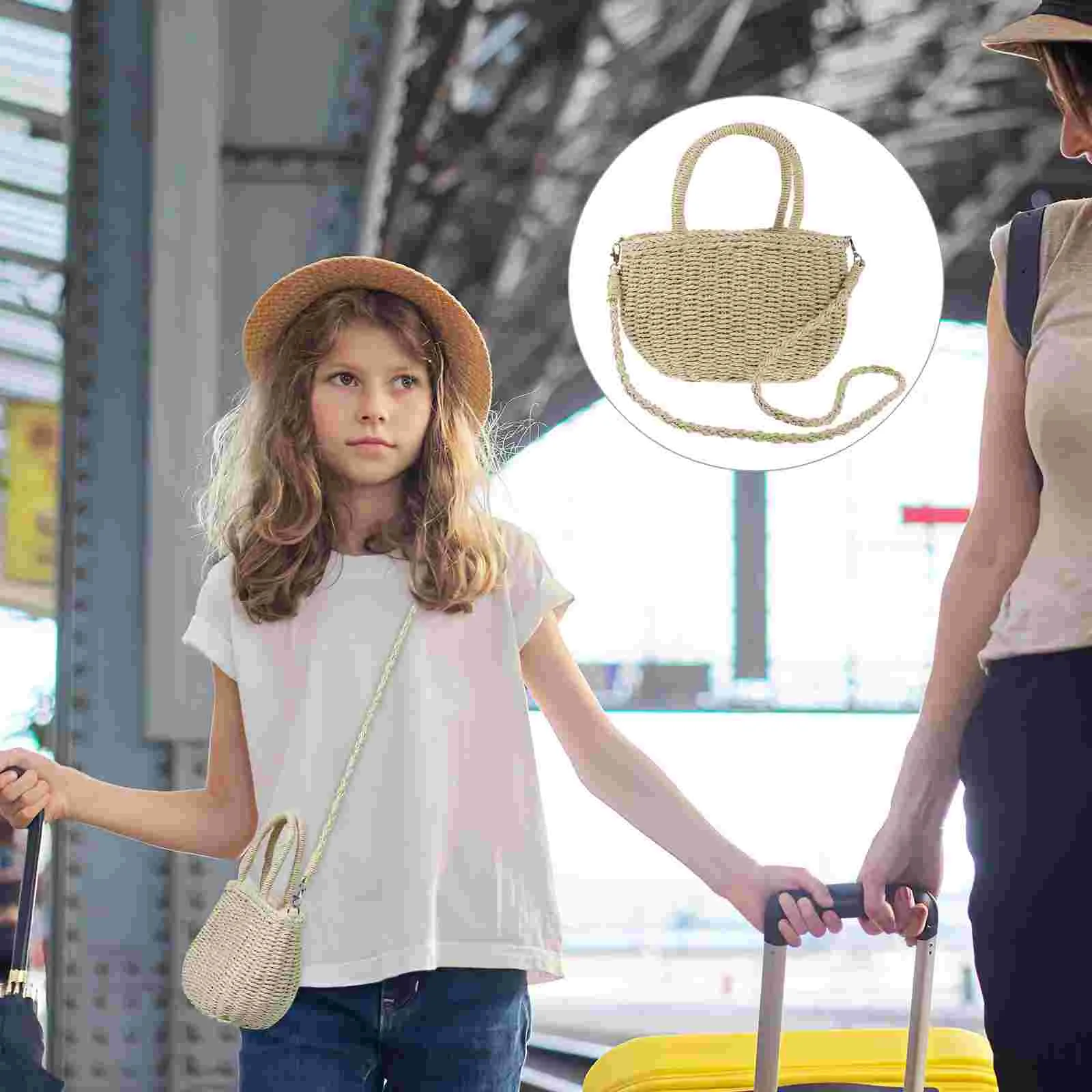 

Плетеная Сумка-мешок на шнурке, соломенный мешок на плечо с цепочкой для хранения