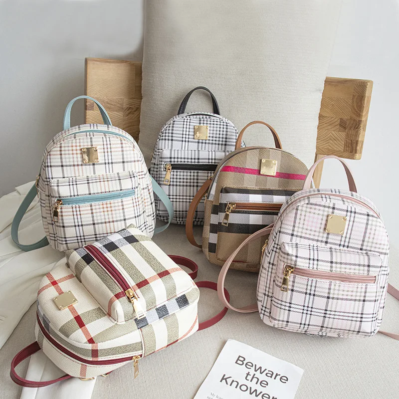 

Mini Backpack Women Phone Bag Fashion Backpack Female PU Leather Shoulder Crossbody Bag Women's Small Plaid Backpack mochilas