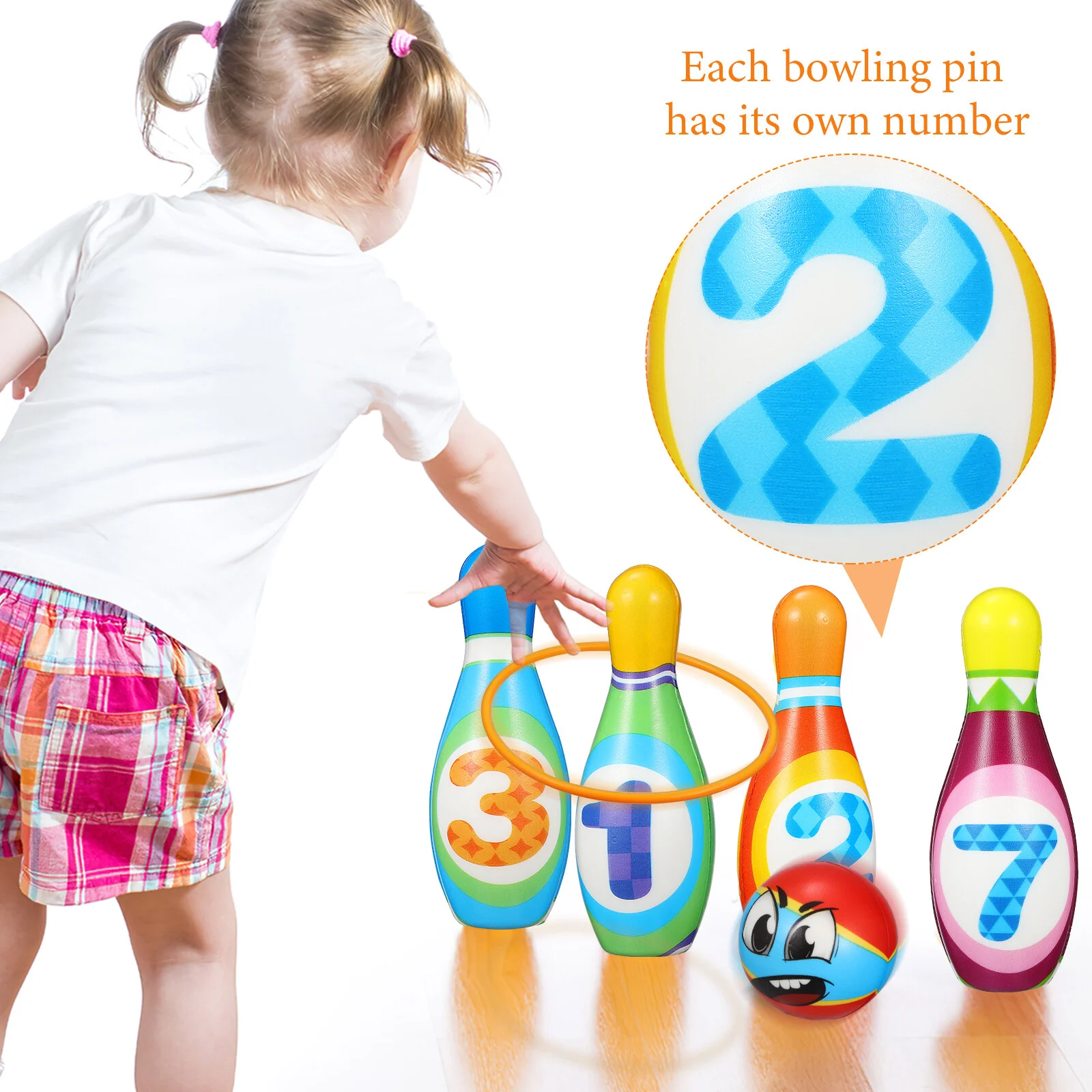 

Pin Kids Bowling Ball Kit Toddler Toss Game Toy Outdoor Educational Indoor Playset