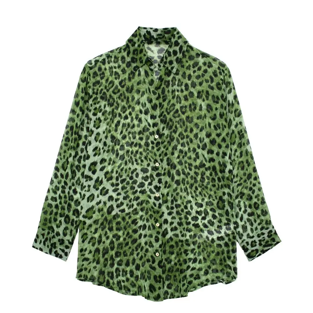 

Women 2023 New Fashion Animal grain print Blouses Vintage Long Sleeve Button-up Female Shirts Chic Tops