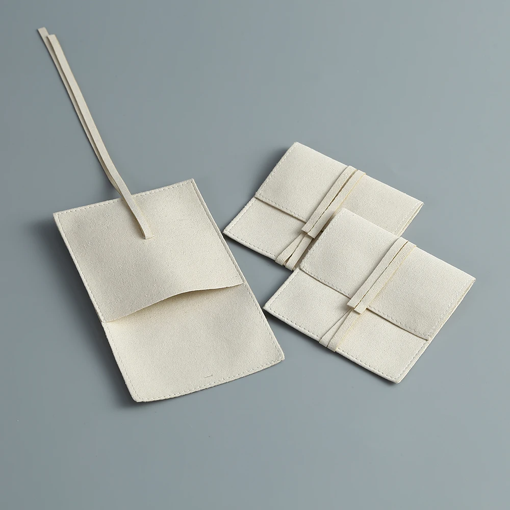 Ivory Velvet Microfiber Jewelry Suede Bag Small Envelope Bag with Rope Earrings Ring Packaging Pouch Wedding Christmas Gift Bag