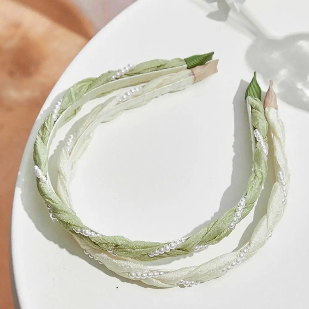 

Cloth Headband Vintage Weave Twist Hair Band Green Thin Pearl Headband Wash Face