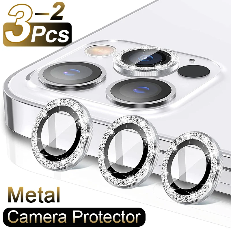 

Diamond Glitter Camera Lens Protector On For iPhone 13 12 Pro Max Mini Metal Ring Lens Glass On iPhone 11 Pro Max Protective Cap