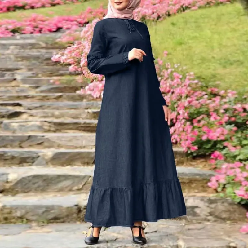 2023 Oversized Ruffles Maxi Dresses Turkish Sundress  Muslim Abayas For Women Autumn Full Sleeve Dress Fashion Solid Robe