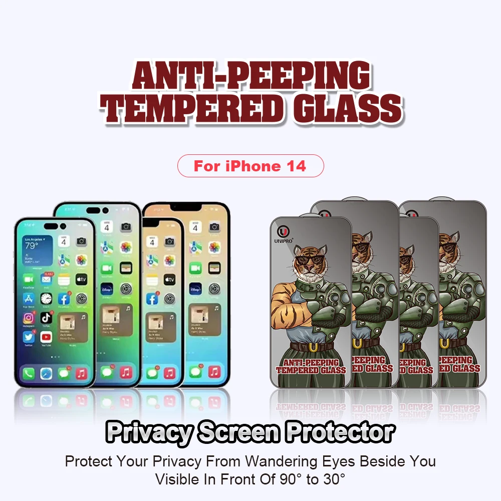 UNIPRO Tempered Glass For iPhone 14 13 12 Pro 14 13 Pro XS Max 2022 Anti Peeping Full Cover Screen Protector Privacy Film Glass