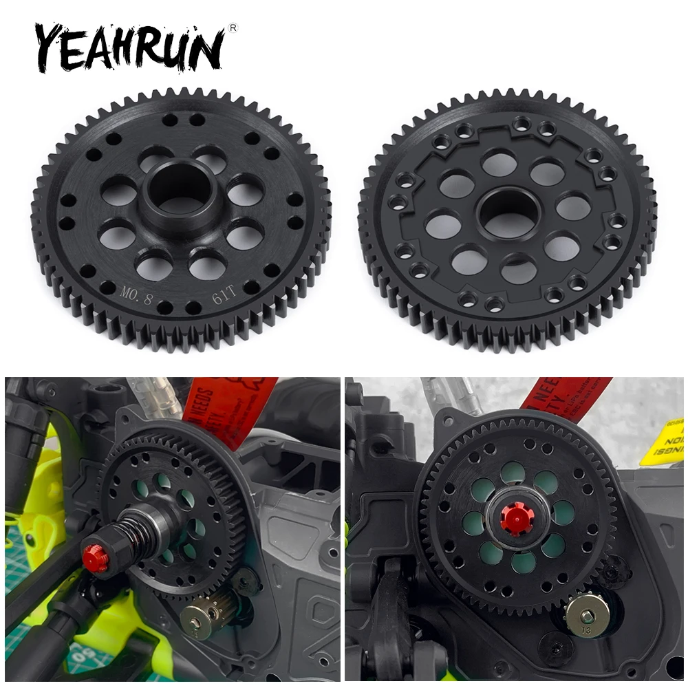 Фото YEAHRUN Металлическая головная шестерня M0.8 61T 32P с цилиндрической головкой для 1/10 GORGON 4X2 MEGA 550 BRUSHED Monster Truck, обновленные детали №3