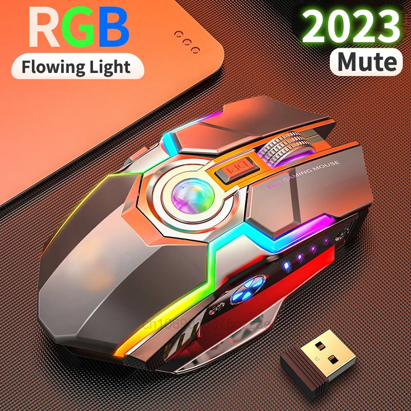 

Wireless Gaming Mouse Inalámbrico Sem Fio Rechargeable Gamer RGB Flowing Light Luminous Mute Computer Accessories Pc Gamer Игров