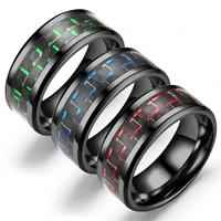 punk titanium steel black carbon fiber mens rings 6 style fashion red blue green ring jewelry wholesale