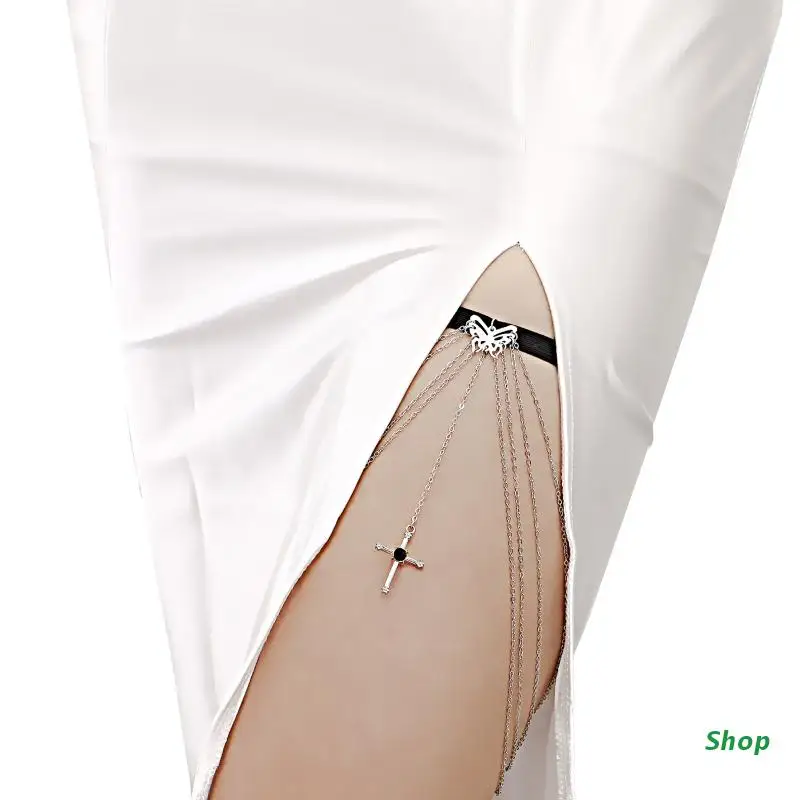 

L5YC Dainty Cross Tassel Thigh Chain Body Chain Beach Club Party Body Supplies