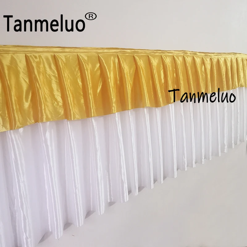 

Tanmeluo Double Layer Wedding Table Skirt for Event Party Decoration Ceremony Baby Shower Birthday Banquet Table Desk Skirting