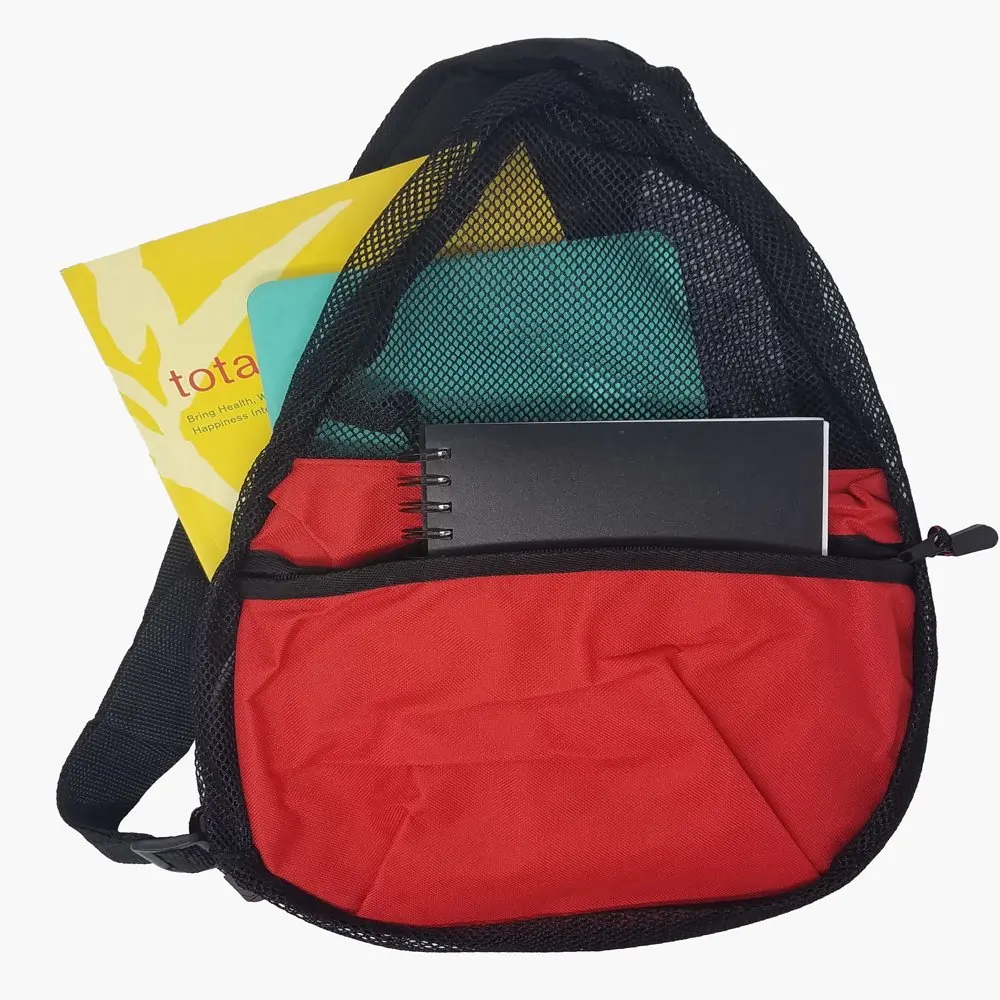 Polyester Small Lightweight Zippered Travel Portable Mesh Backpack (Red/Black - Pack of 1)