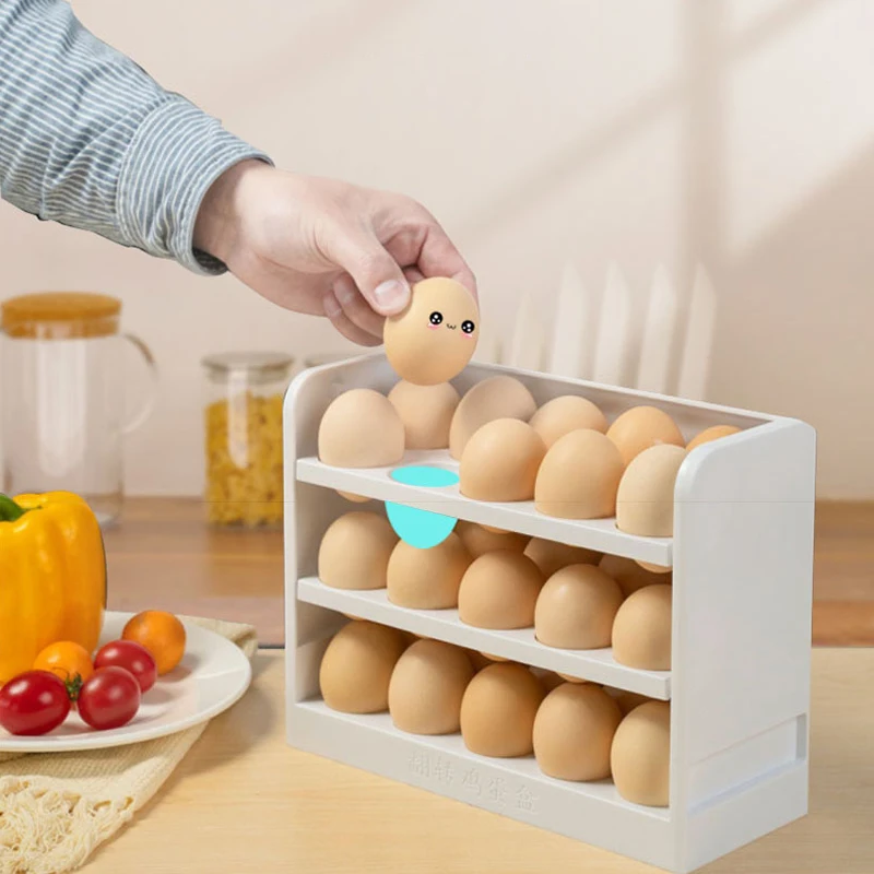 

Kitchen Egg Holder Rotatable 3-Tier Refrigerator Egg Stand Shelf Storage Box Eggs Display Rack Storage Container Organizer