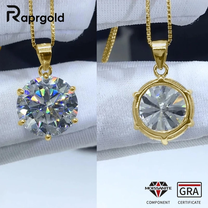 Фото RAPRGOLD Многоразмерные колье-солитеры с муассанитом для женщин, простые подвески на цепочке, подарок для подруги, ювелирное украшение на шею с сертификатом GRA №1