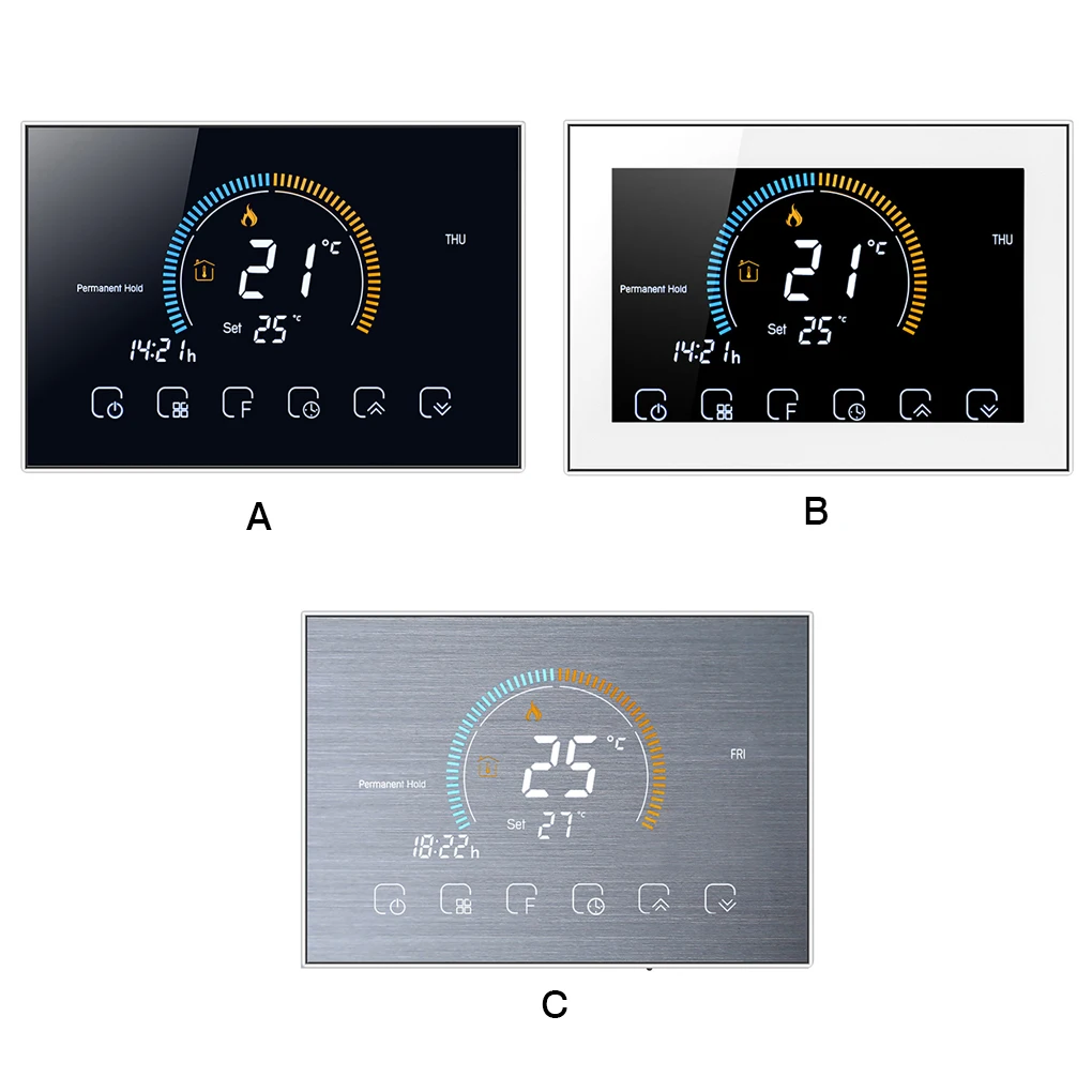 

Programmable Room Thermostat with Backlit LCD Touch Screen Water Heater Controller Silver