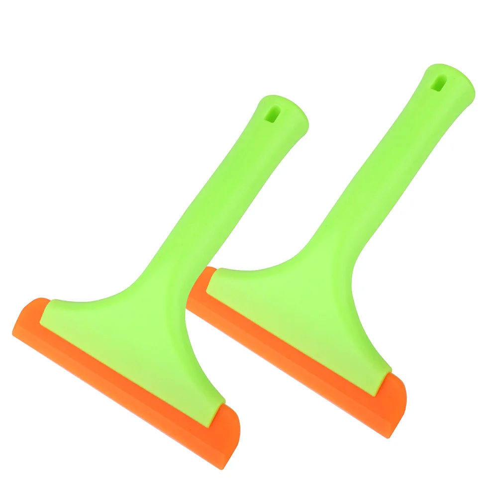 

2* 2X Durable Scraper Cleaning Long Handle Orange Green PP Handle + TPE Strip Shower Washer Squeegee Water Wiper