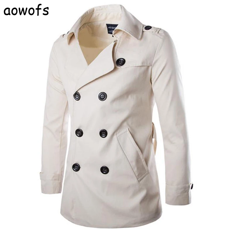 

Fashion 2022 Aowofs Foreign Trade Man Original 100% Cotton Windbreaker Double-breasted Coat High-quality England Trech