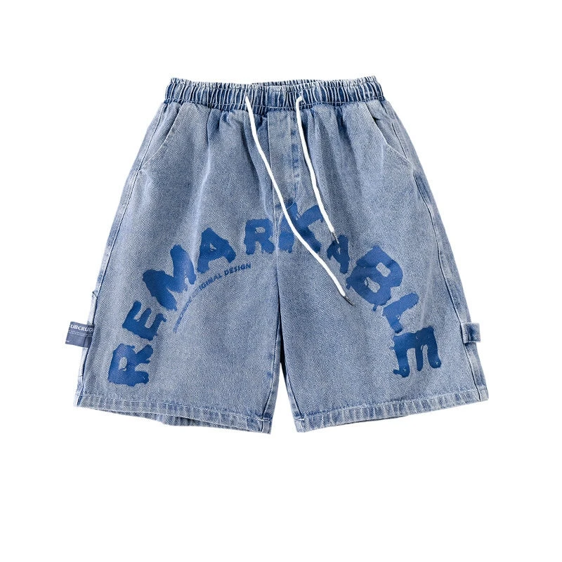 American Hip-Hop Denim Shorts Women'S Summer High Street Retro Loose Lettered Printed Outerwear Shorts