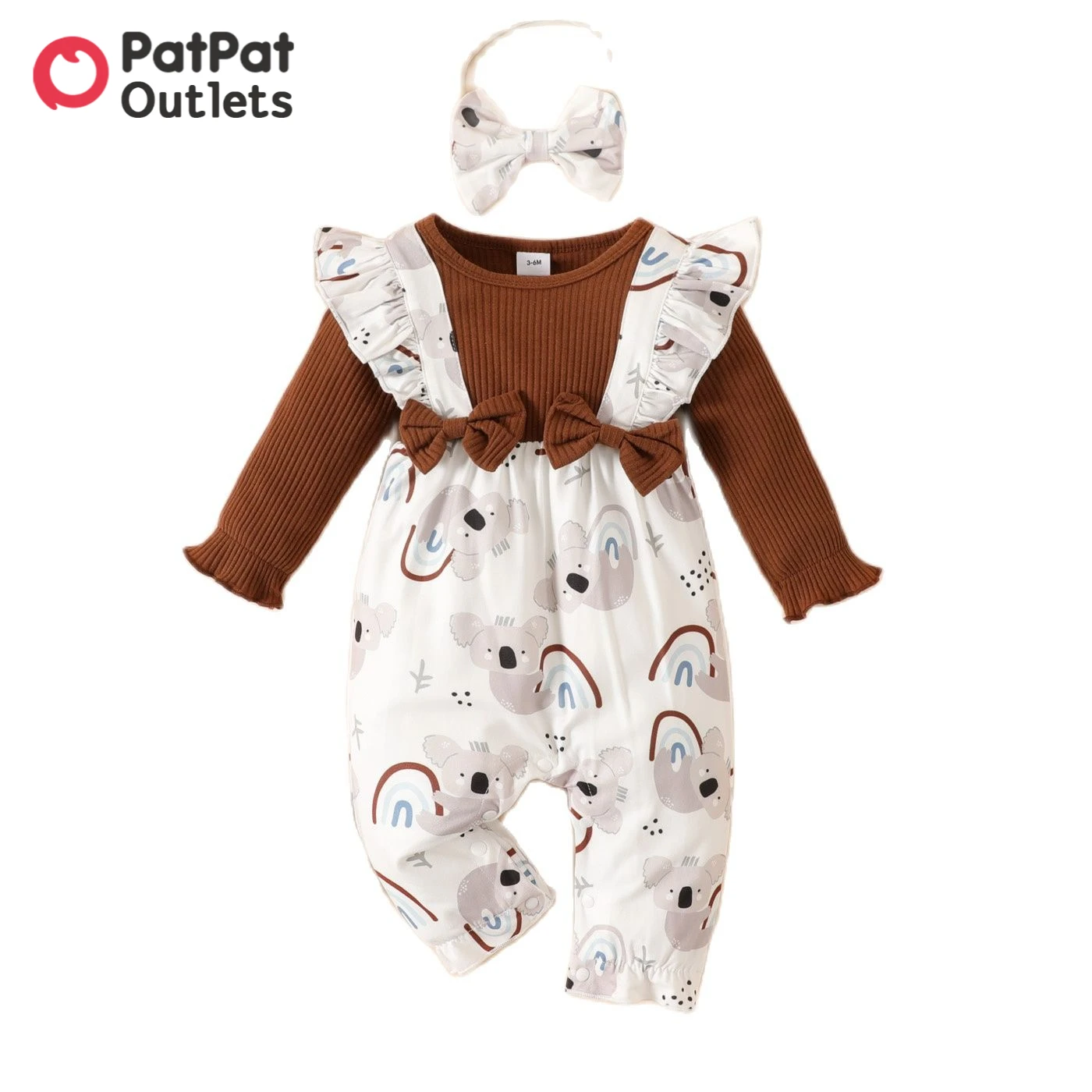 

PatPat Overalls Newborn Baby Girl Clothes New Born Jumpsuit Romper Infant Bodysuit 2pcs 95% Cotton Rib Knit Koala Headband Set