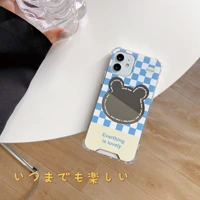 ins mirror style grids bear phone case for iphone tansparent phone case for iphone 13 12 11 pro x xr xs max decor phone case