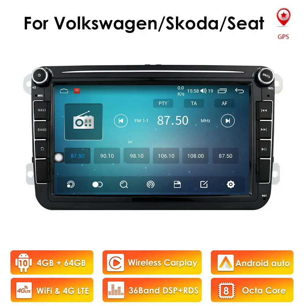 

4G+64G Android 10 8/Octa-Core 2DIN CAR DVD PLAYER For Seat Altea Leon Toledo VW Passat POLO golf 5 6 touran passat Radio stereo