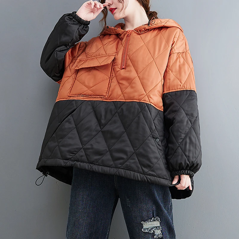 2022 New Autumn Winter Down Jacket Women's Lightweight Short Splicing Loose Hooded Pullover White Duck Down Warm Parkas