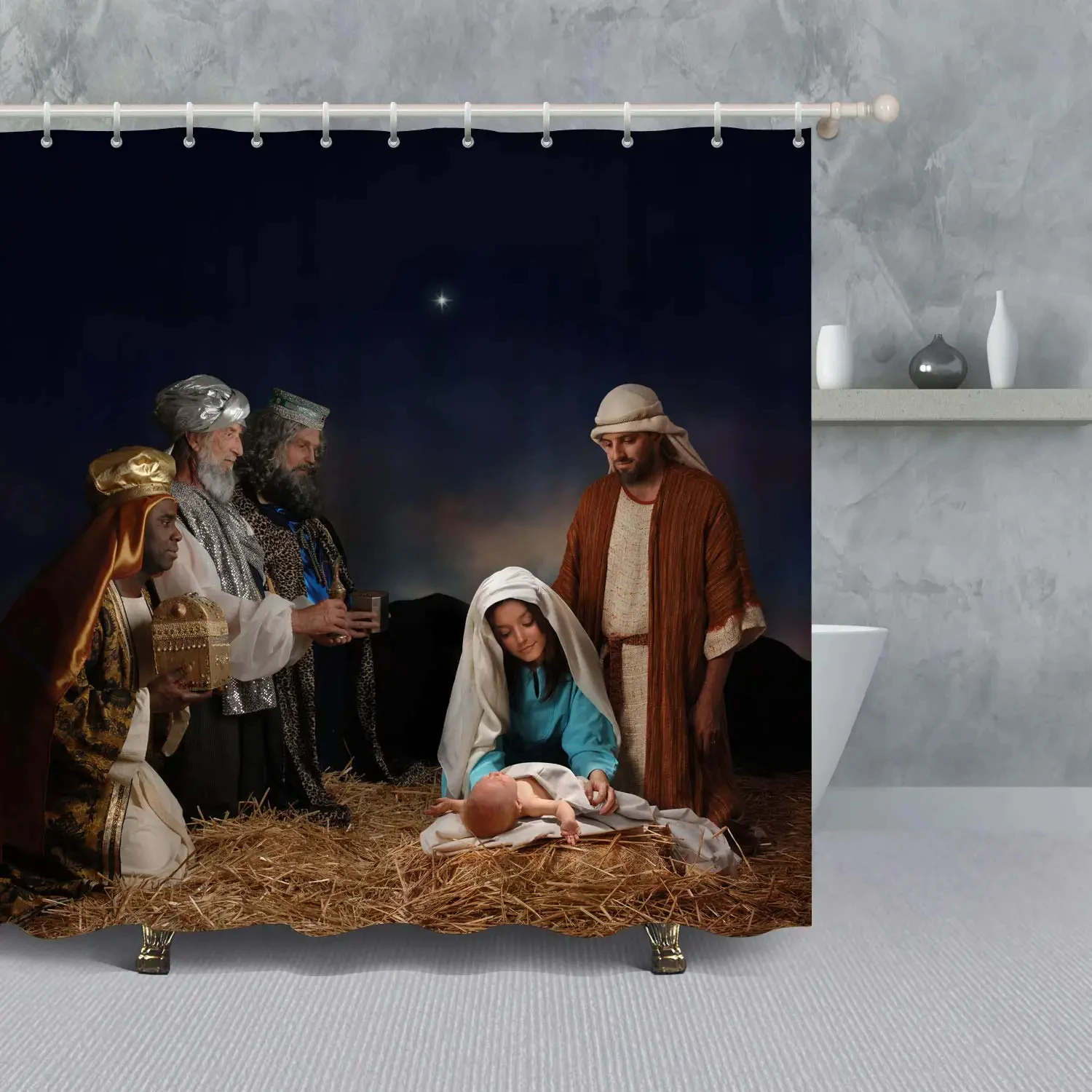 Занавеска для душа с рисунком Иисуса родов водонепроницаемая Шторка ванной из