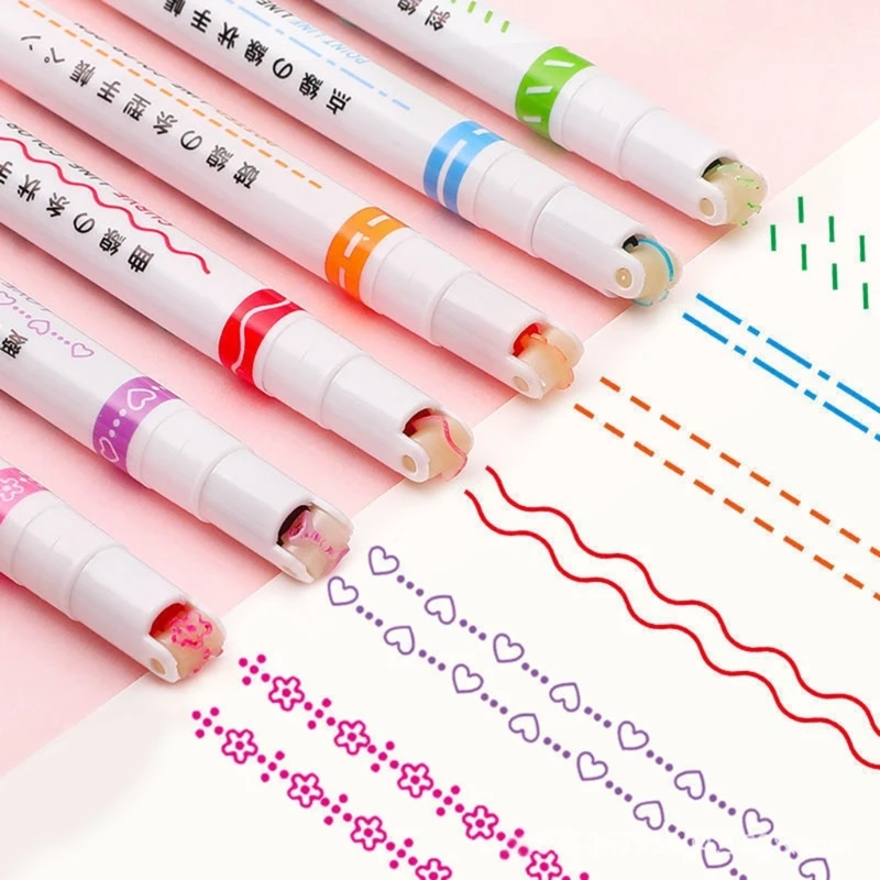 

Colored Curved Pens 6-Color Marker Pens with Roller Pen Point for Kids Coloring Drawing Card Making DIY Scrapbooking E8BE