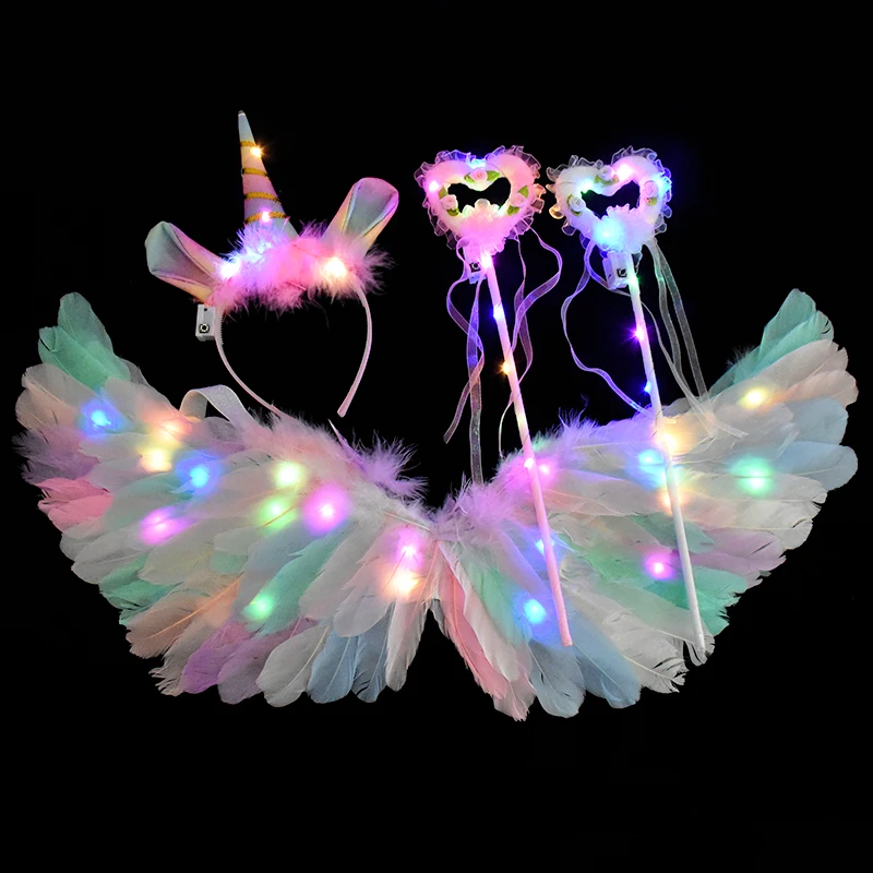 

LED White Angel Feather Wings Luminous Light Props Glow Blinking Fairy Wings Costume Birthday Party Cosplay Costume Accessories