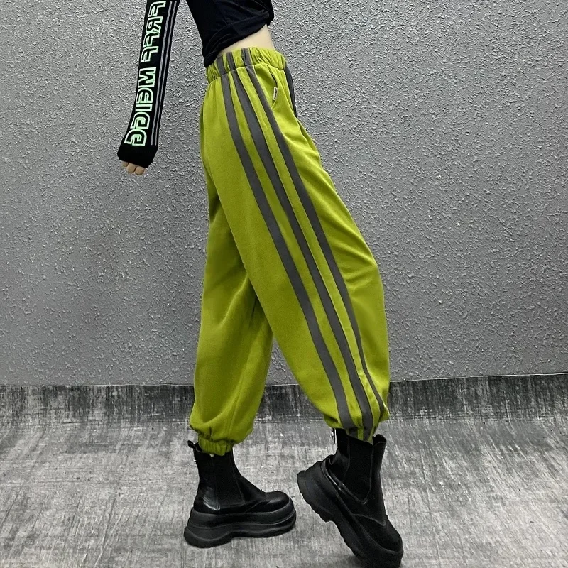 

Fashion Harajuku Loose Harem Pants Women High Waist Elastic Streetwear Sweatpants Summer Vintage Side Stripes BF Bloomers New