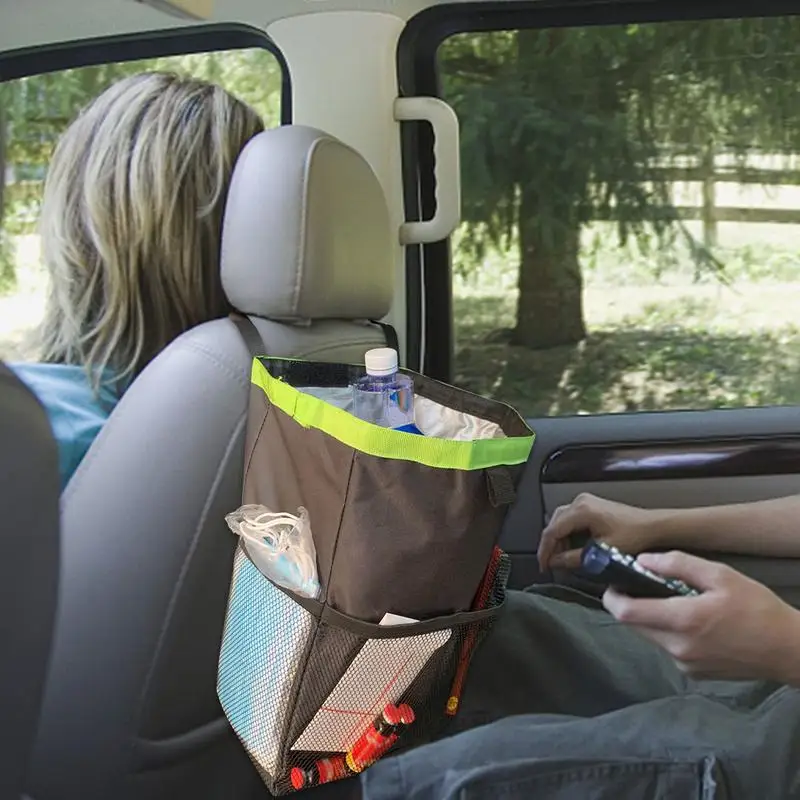 

Car Trash Can Auto Seat Back Hanging Garbage Container Foldable Storage Bucket With Lid For Vehicle Interior Accessories
