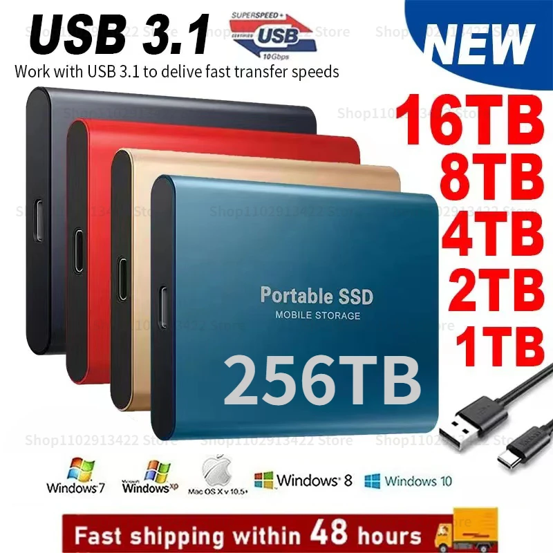 

Portable Original High-speed 256TB SSD External Solid State Hard Drive USB3.1 Interface 2TB SSD Mobile Hard Drive for Laptop mac