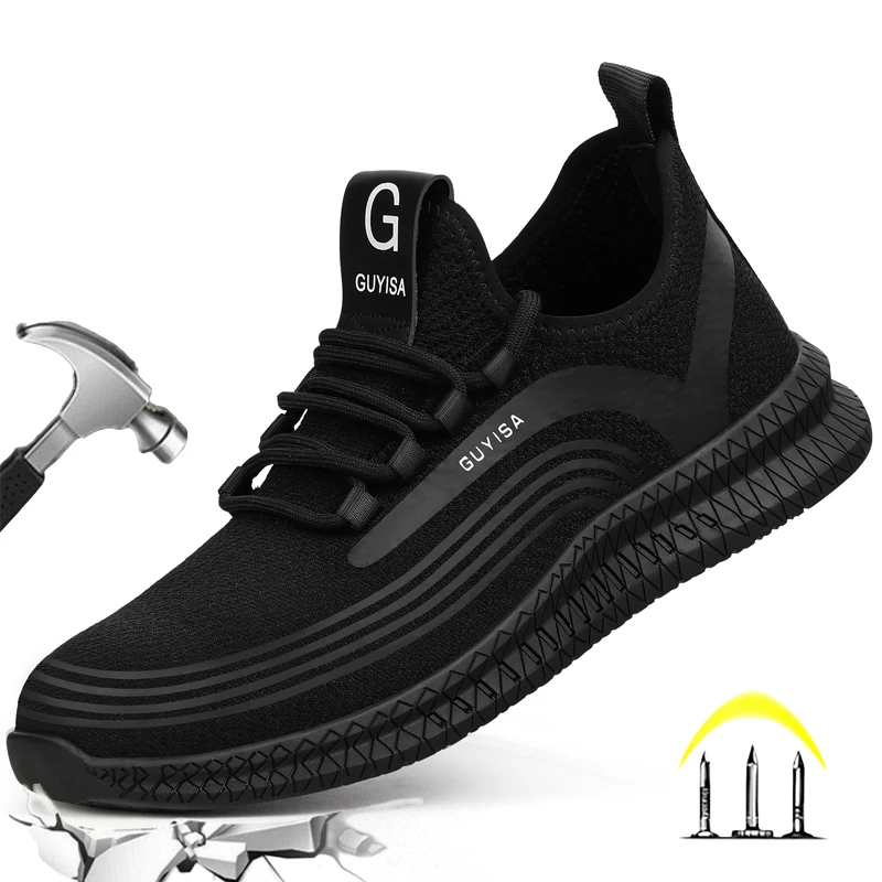 

CHNMR New Summer Black Light Breathable Sneaker For Men Indestructible Safety Shoes Non Slip Cap Anti-Smash Platform Boots