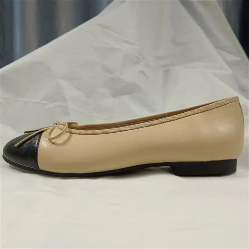 Женские балетки с круглым носком Натуральная овечья кожа низкий каблук плоская