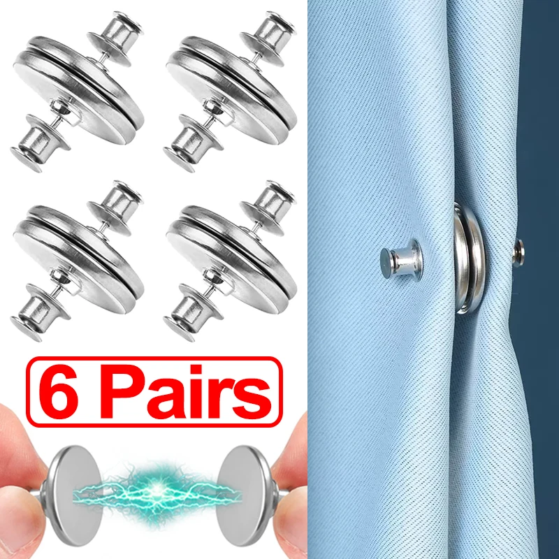 

6Pairs Curtain Magnetic Button Nail Free Detachable Window Curtain Close Magnet Buckle Adjustment Curtain Clip Room Accessories